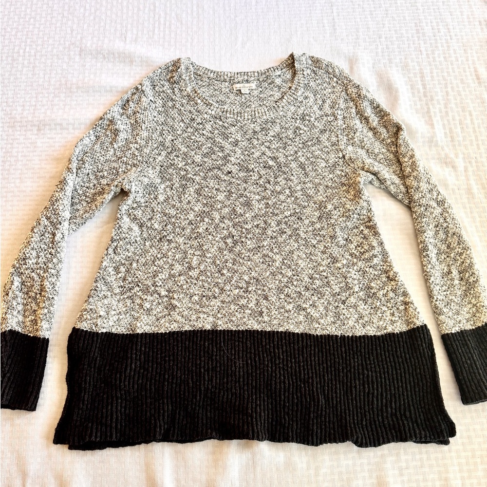 LL Bean‎ Signature Sweater Womens L Grey Linen Marled Colorblock Preppy Casual